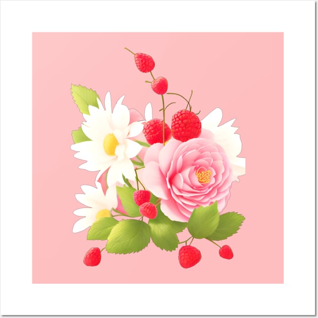 Raspberry and flowers Wall Art by Charmycraft